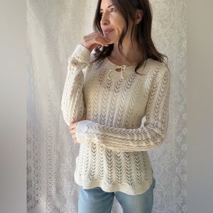 Statements Ivory Lace Knit Sweater Cottagecore Boho Long Sleeve Top